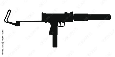 Uzi Submachine Gun With Silencer Silhouette Stock Vector Adobe Stock