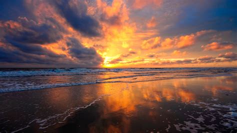 Wallpaper Beach Sea Water Fire Red Clouds Sky Beautiful Sunset Views