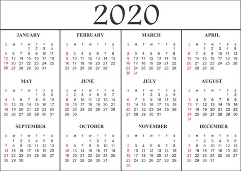 Yearly 2020 Printable Calendar Templates Pdf Word Excel Free Calendars And Letter Templates
