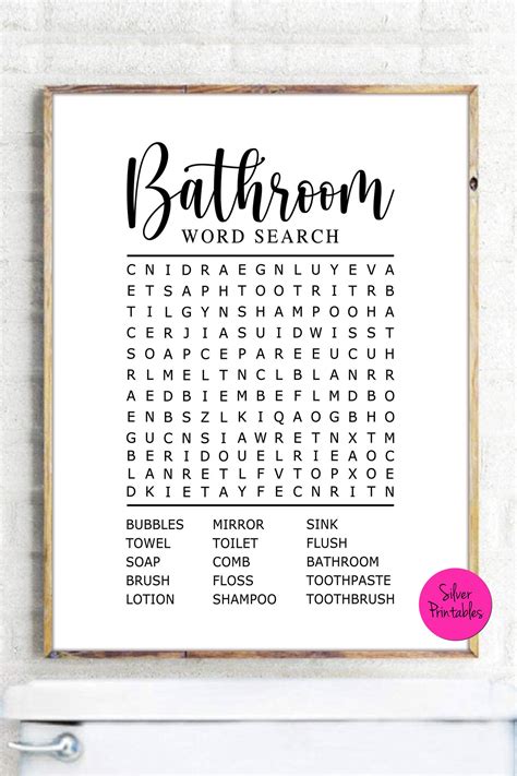 Bathroom Word Search Bathroom Wall Art Bathroom Wall Decor Word