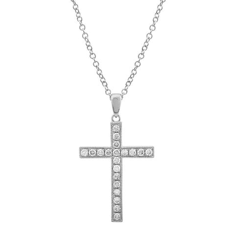White Gold Diamond Cross Pendant Necklace Shaftel Diamonds