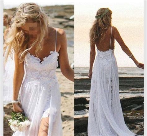 Perfect Boho Beach Wedding Dress A Line Spaghetti Straps Lace Bodice Chiffon Skirt Simple Summer