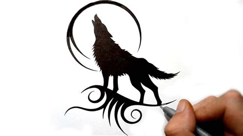 Draw lines connecting your body and head shapes together, like this! Drawing a Howling Wolf Silhouette - Black Tribal Tattoo ...