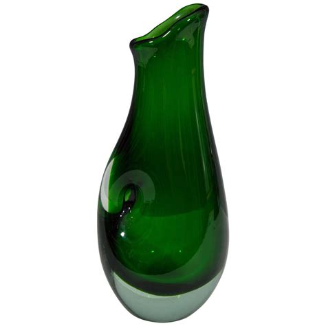 Midcentury Murano Solid Glass Sculptural Vase In Green Vetro Moderno Vasi Moderno