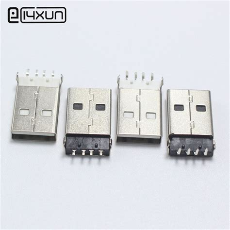 10pcs Usb Type A Male Plug Connector Dip Smd 4 Pin Jack Plugs Diy Black