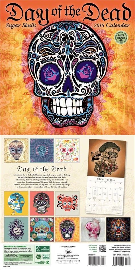 Day Of The Dead 2023 Wall Calendar Sugar Skull Artwork Skull Artwork