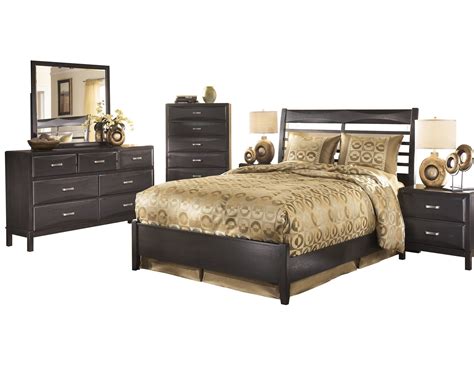 Ashley Kira 6pc Bedroom Set Queen Panel Bed Dresser Mirror Two Nightstand Chest In Almost Black