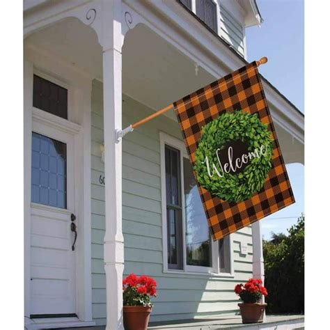 Boxwood Wreath Welcome Fall House Flag Vertical Double Sided Christmas