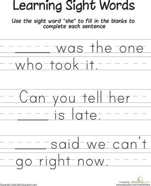 The nnat (naglieri nonverbal ability test) is a similar to the olsat, the nnat does not test a child on what he or she has learned in school, but it is always recommended that the child complete the lesson on bubble sheets, as a means of practice. Learning Sight Words: "She" | Worksheet | Education.com