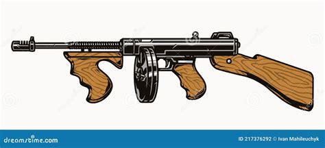 Thompson Submachine Gun Colorful Concept Stock Vector Illustration Of