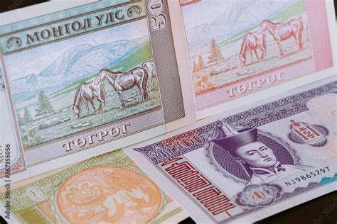 Mongolian Currency Tugrik Money Various Banknotes Stock Photo Adobe