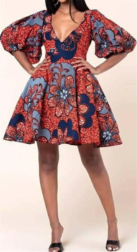 African Dress With Puff Sleeves Ankara Midi Dress With Puff Etsy In