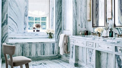 22 Baths Swathed In Graphic Marble Architectural Digest