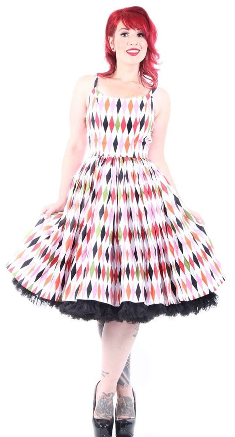 Jenny Gathered Full Skirt In 1950s Harlequin Print Dresses Fashion