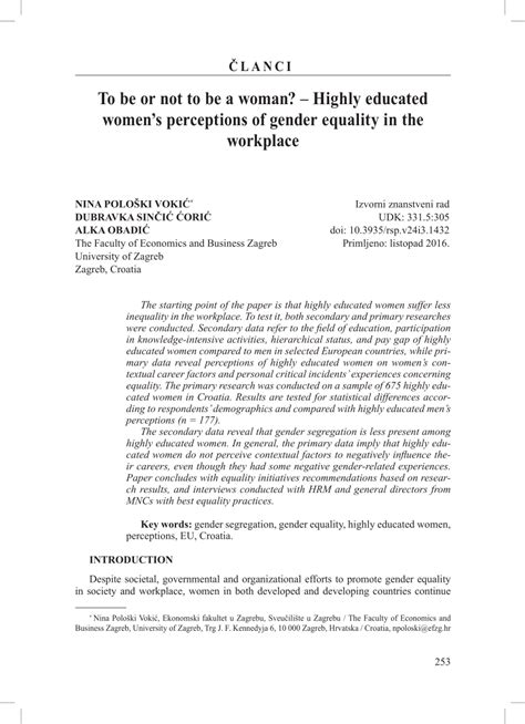 Pdf To Be Or Not To Be A Woman Highly Educated Womens Perceptions