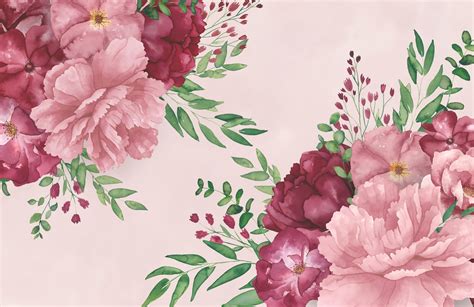 Light Pink Floral Wallpaper Large Print Muralswallpaper