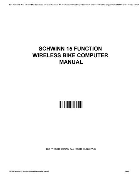 Schwinn Bicycle Computer Manual