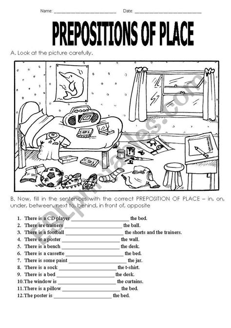 Prepositions Of Place Exercises Worksheets Prepositions Place Teaching