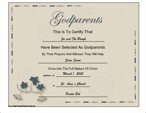 Godparents Printable Certificate