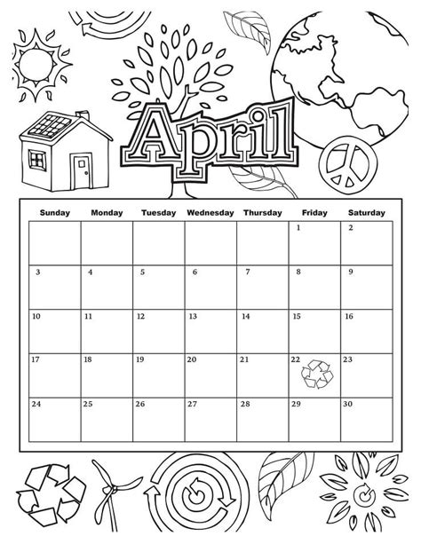 April Coloring Pages Calendar April Coloring Page Free Printable