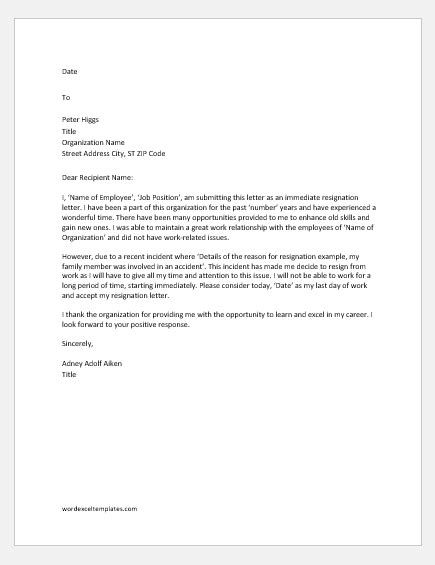Immediate Resignation Letter Template For Your Needs Letter Template