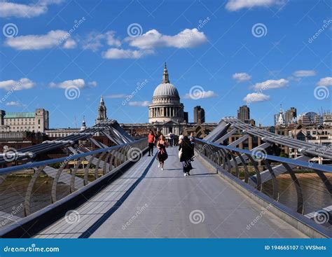 Millennium Bridge And St Paul S Cathedral London Daytime View