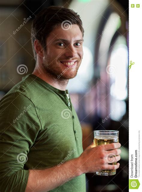 Happy Man Drinking Beer At Bar Or Pub Stock Image Image Of Drinking