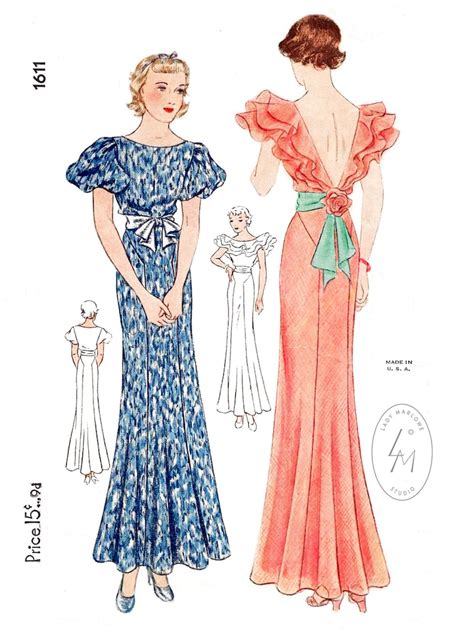 Vintage Sewing Pattern 1930s 30s Evening Gown Reproduction Etsy
