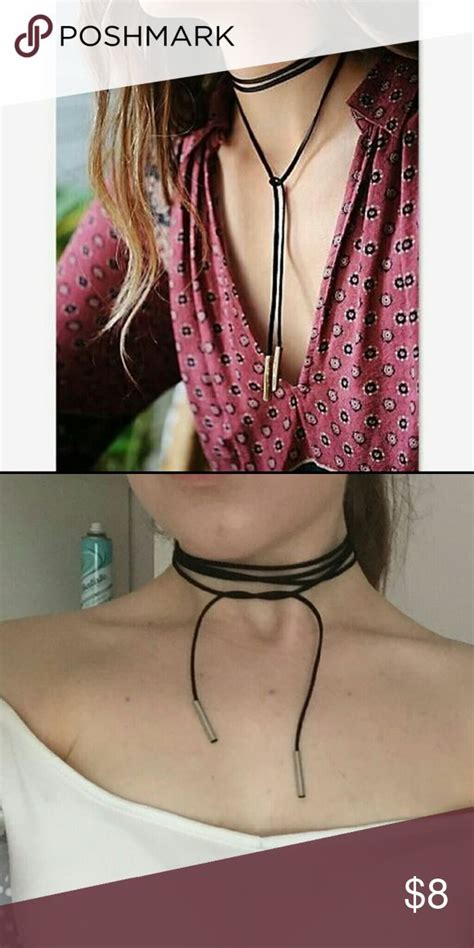 Black Vegan Leather Choker Wrap Tie Necklace Chokers Black Choker