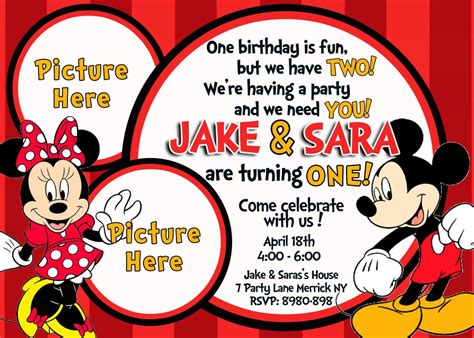 Minnie And Mickey Mouse Birthday Invitations