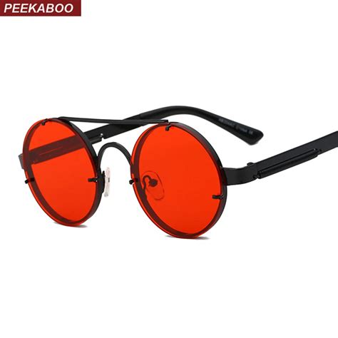 Buy Peekaboo Red Lens Sunglasses Men Round Vintage 2018 Steampunk Sun Glasses