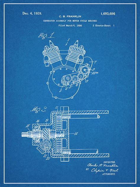 1926 Indian Generator For Motorcycle Engines Blueprint Patent Print