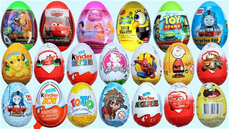 20 Surprise Eggs Kinder Surprise Cars 2 Thomas Spongebob Disney Pixar
