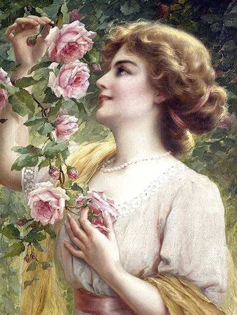Beautiful Young Lady Smelling Roses By Emile Vernon Victorian