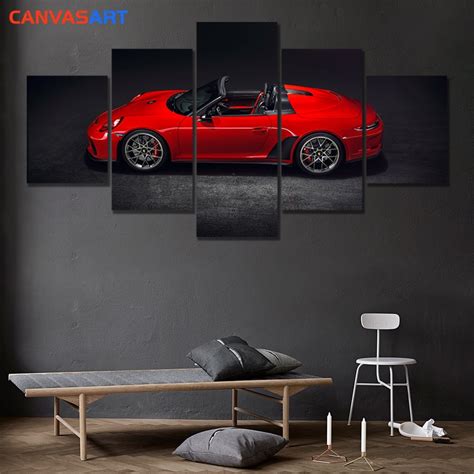 Canvas Art 5 Hd Print Porsche 911 Red Canvas Painting Digital Art For