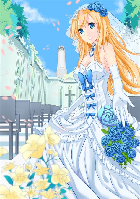 Wallpaper Illustration Blonde Flowers Long Hair Anime Girls Blue Eyes Cartoon Cleavage