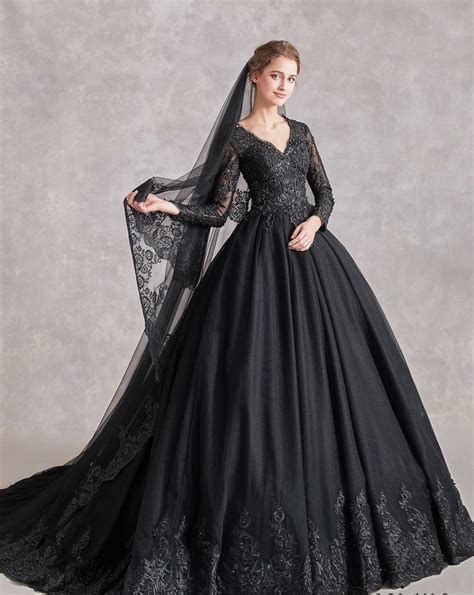 Deluxe Black Wedding Alternative Bridal Gown Dress With Long Etsy