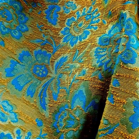 vintage upholstery fabric turquoise and gold by lakesidecottage