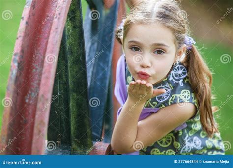 Sweet Six Years Old Blonde Girl Outdoors Stock Photo Image Of