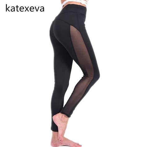 katexeva 2018 ladies mesh pants see through leggings casual womens black wide waistband mesh