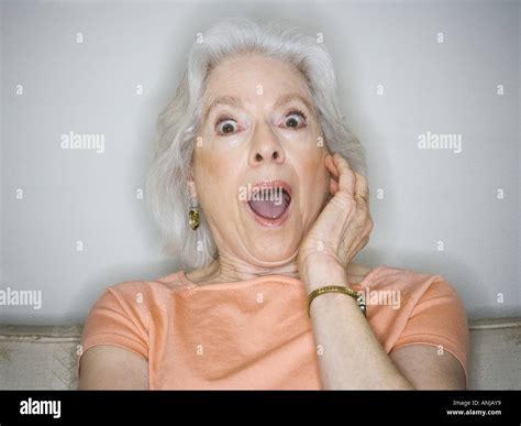 Close Up Of A Senior Woman With Her Mouth Open Stock Photo Royalty