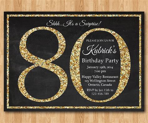 80th Birthday Invitation Gold Glitter Birthday Party Invite Etsy