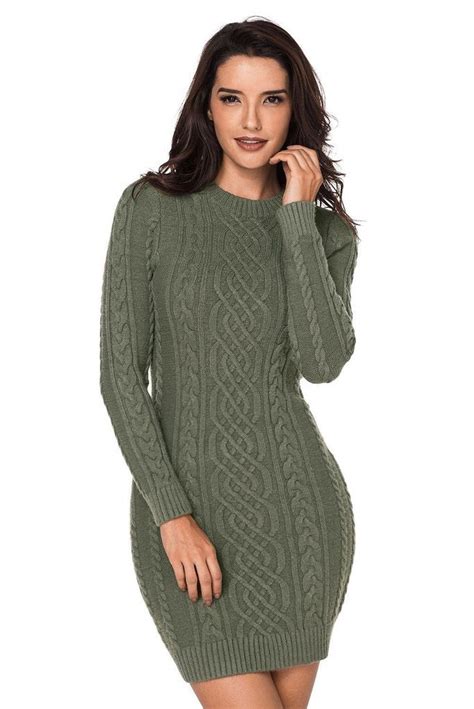 Army Green Mini Sweater Dresses Sweater Dress Women Sweater Dress