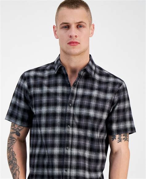 Inc International Concepts Mens Plaid Short Sleeve Button Up Shirt