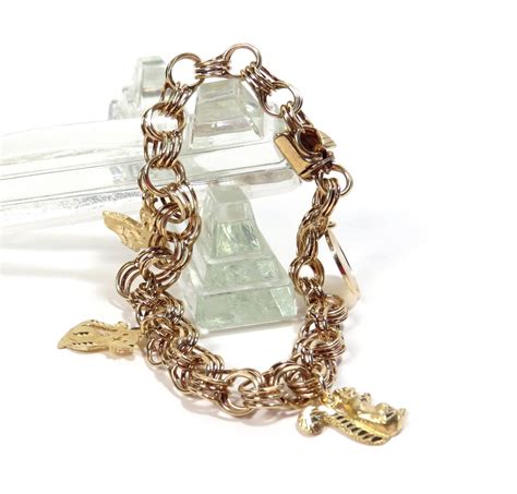 14k Gold Triple Link Charm Bracelet With 4 Charms Vintage Etsy