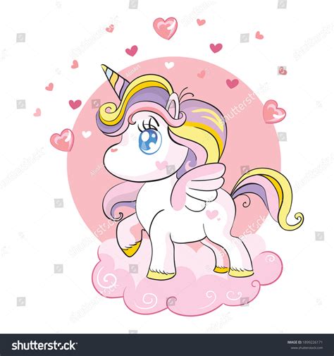 Cute Unicorn Standing On Cloud Hearts Stock Vector Royalty Free