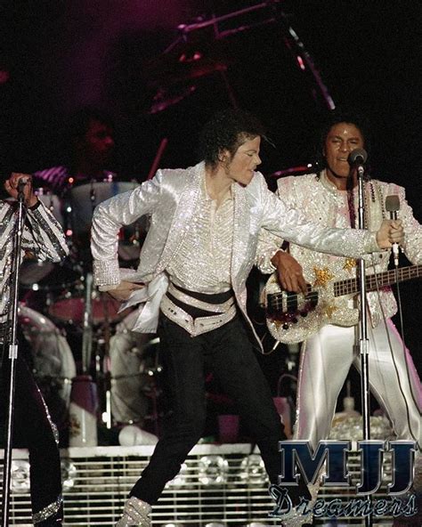 michael jackson performing with his brothers during the jacksons victory tour ca 1984 the