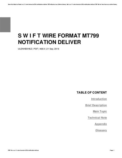 S W I F T Wire Format Mt799 Notification Deliver