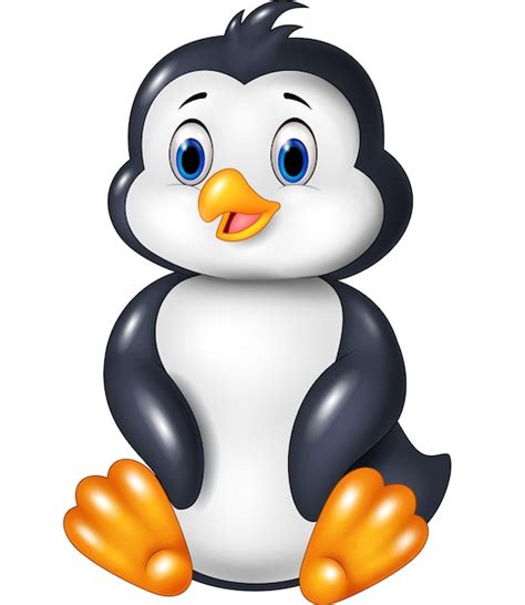 Cartoon Funny Penguin Sitting Isolated On White Background Premium Vector