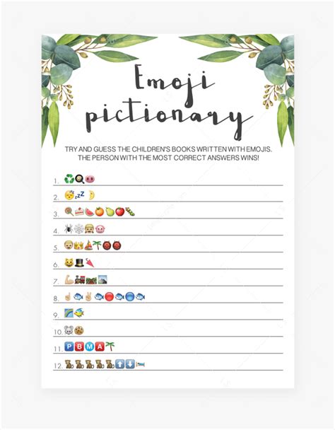 Simple Emoji Pictionary Baby Shower Game Printable An